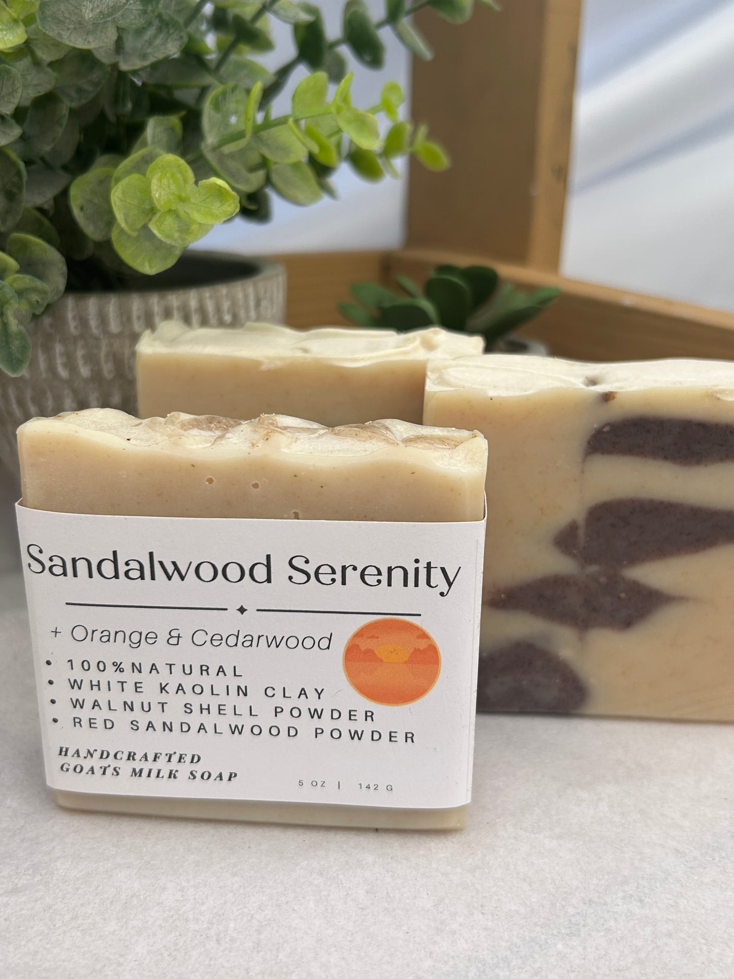 Sandalwood Serenity Goat Body Soap 5 oz, Citrus & Woody, Grit: Medium