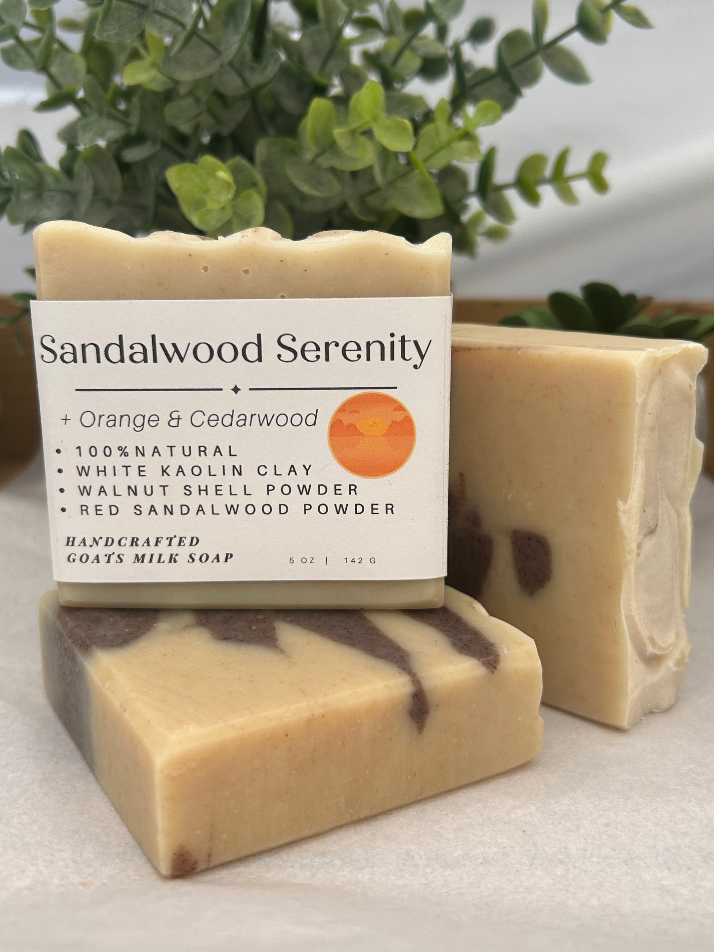 Sandalwood Serenity Goat Body Soap 5 oz, Citrus & Woody, Grit: Medium