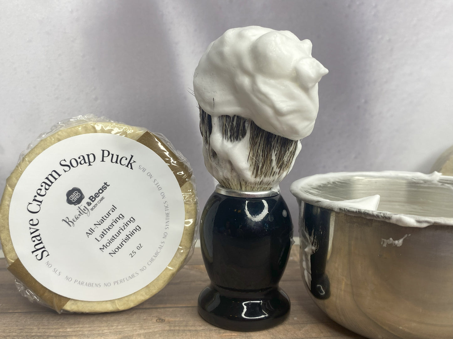 3 oz Stainless Steel Shave Cup & Shave Cream Puck. Not just for Men!