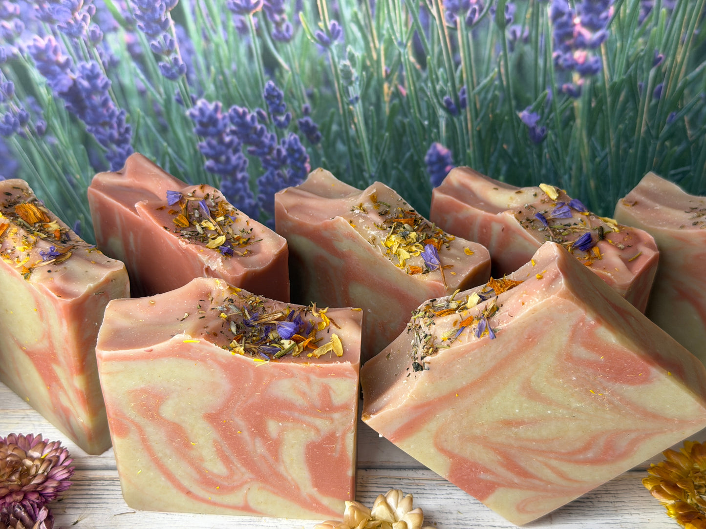 Enchanted Garden Goat Soap, Lavender & Patchoul, Earthy Floral hint musk, Grit: Fine