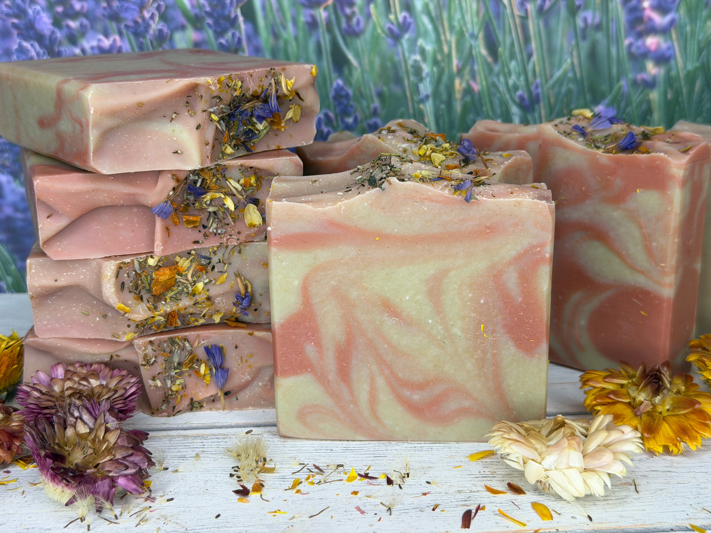 Enchanted Garden Goat Soap, Lavender & Patchoul, Earthy Floral hint musk, Grit: Fine