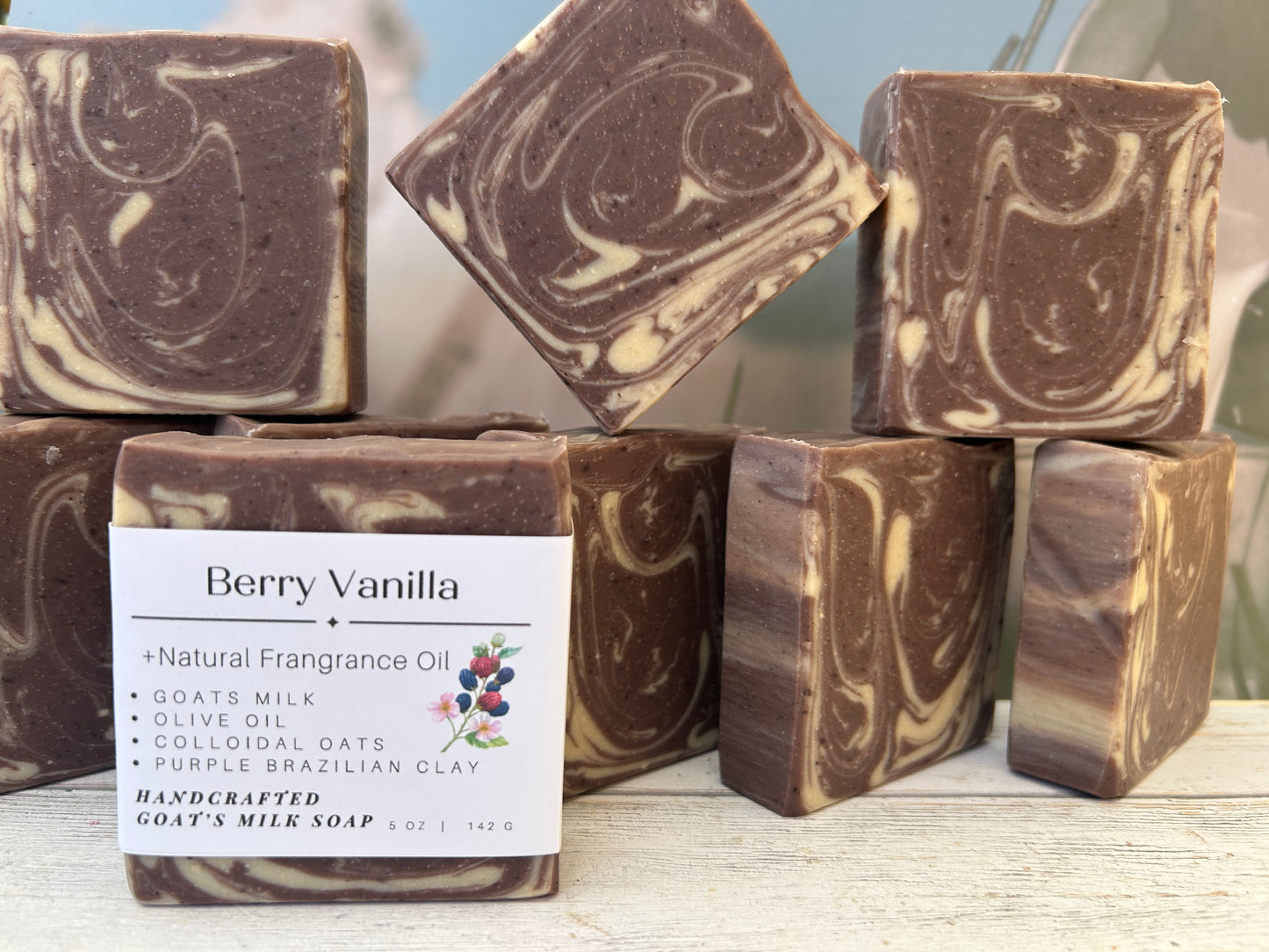 Berry Vanilla F/O Goat Body Soap 5oz, Sweet Fruity , Grit: Fine
