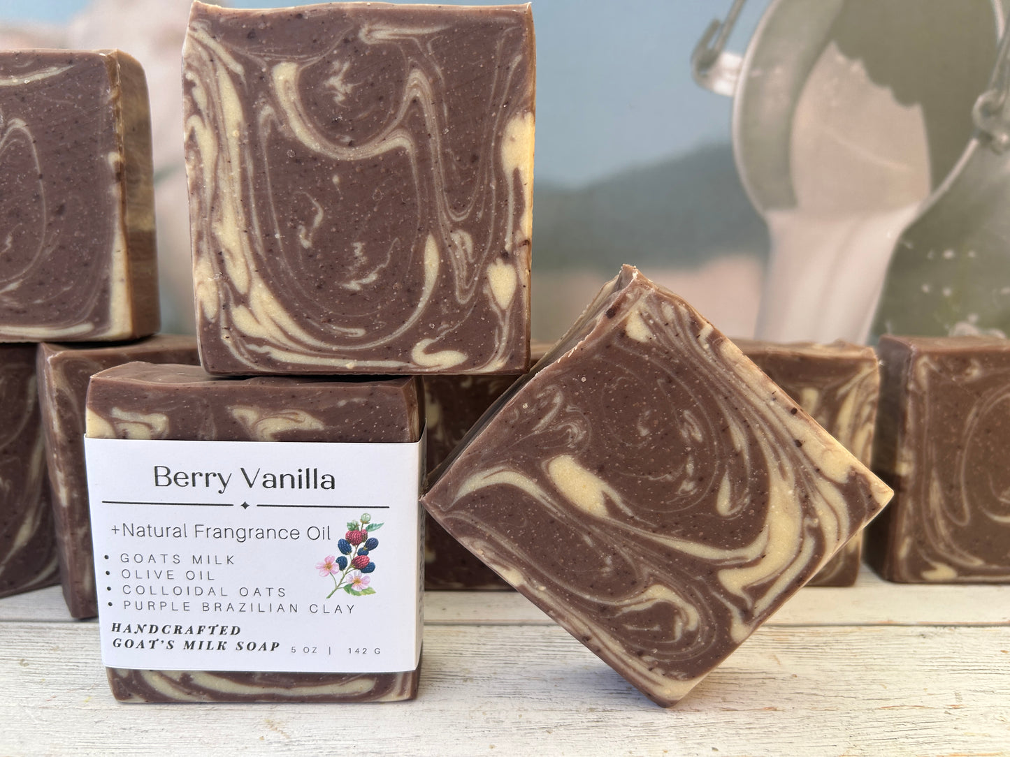 Berry Vanilla F/O Goat Body Soap 5oz, Sweet Fruity , Grit: Fine