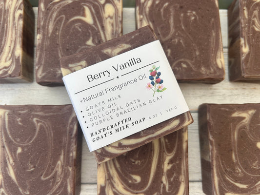 Berry Vanilla F/O Goat Body Soap 5oz, Sweet Fruity , Grit: Fine