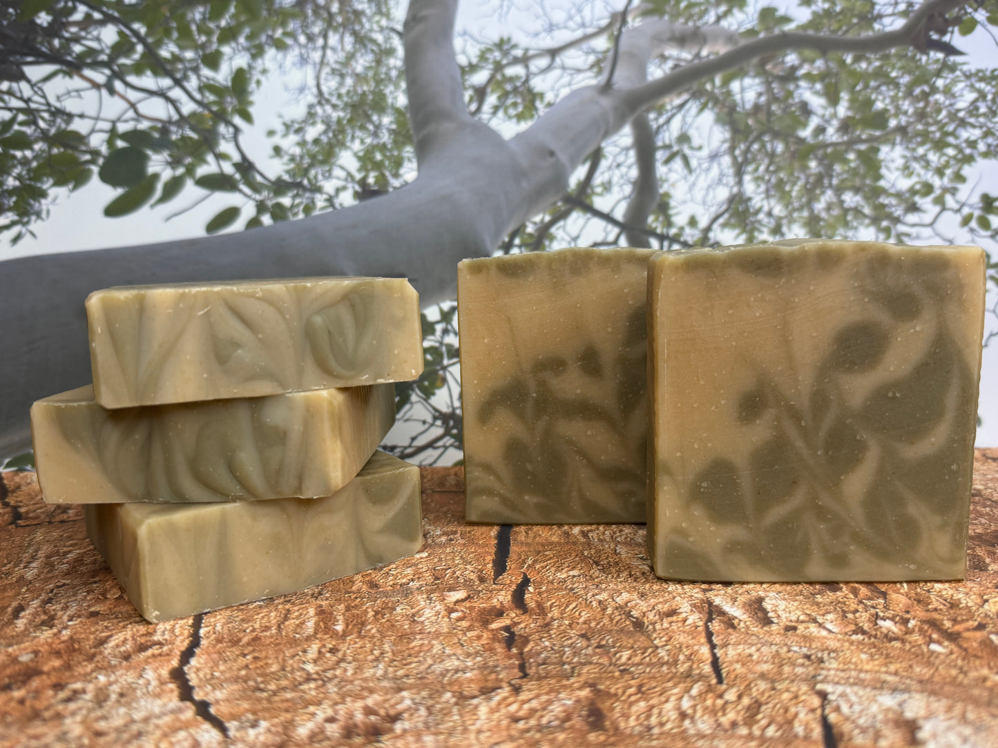 Calm Reserve Tallow & Goat Soap 5oz, Sandalwood-Cedar layered, Grit: Fine