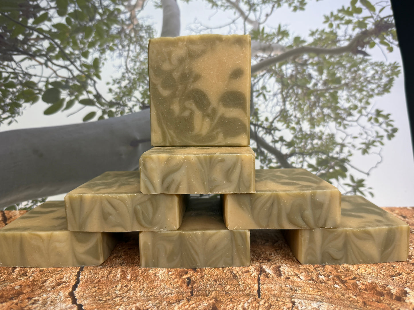 Calm Reserve Tallow & Goat Soap 5oz, Sandalwood-Cedar layered, Grit: Fine