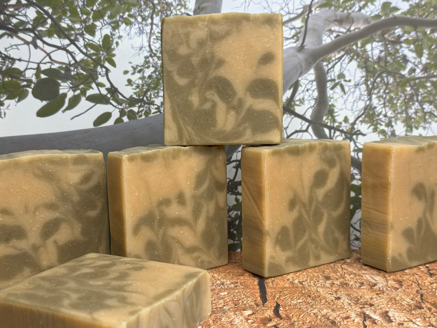 Calm Reserve Tallow & Goat Soap 5oz, Sandalwood-Cedar layered, Grit: Fine