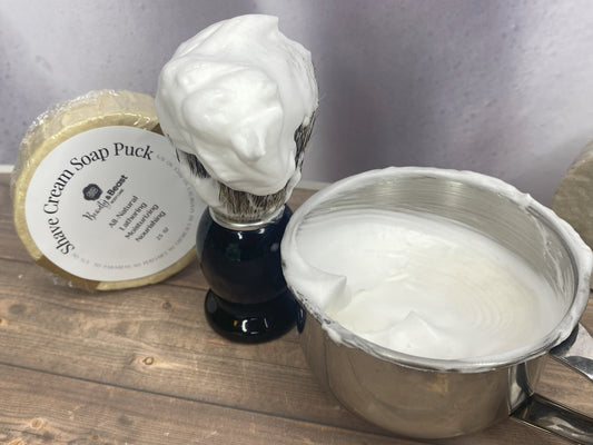 3 oz Stainless Steel Shave Cup & Shave Cream Puck. Not just for Men!